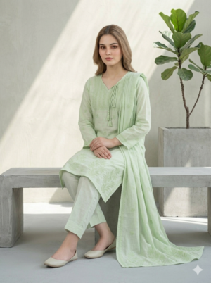 Pastel Mint Green Chikankari Cotton Kurti with Tie-Up