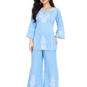 Sky Blue Handmade Chikankari Co-Ord Set