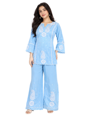 Sky Blue Handmade Chikankari Co-Ord Set