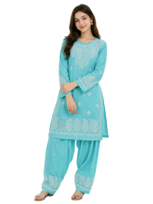 Aqua Blue Chikankari Salwar Suit