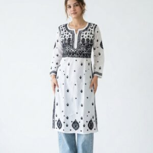 Bold Black & White Chikankari Straight Kurti