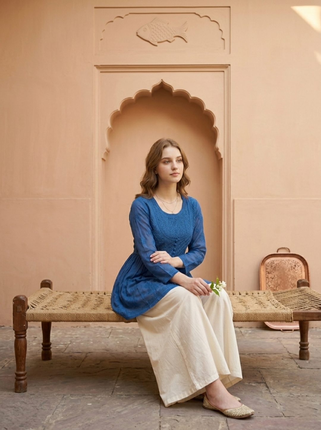 Blue Handmade Chikankari Short Kurti