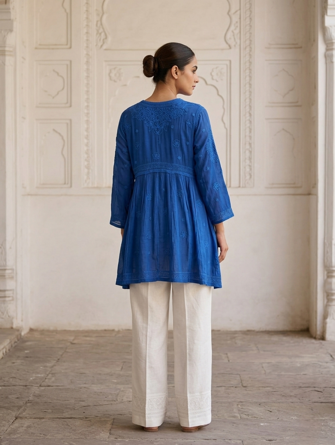 Blue Handmade Chikankari Short Kurti - Image 5