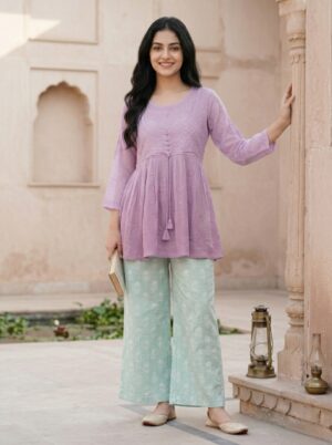 Lavender Handmade Chikankari Short Kurti