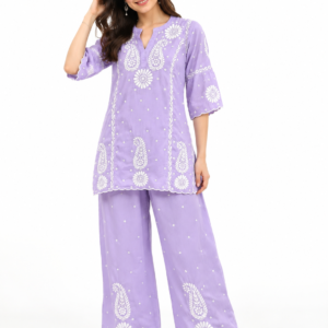 Lavender Handmade Chikankari Co-Ord Set