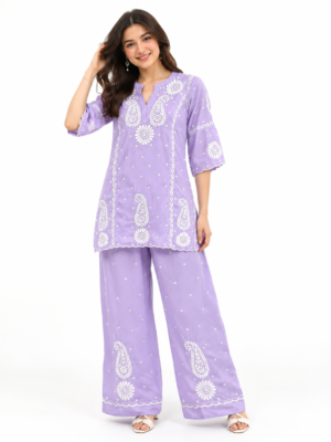 Lavender Handmade Chikankari Co-Ord Set